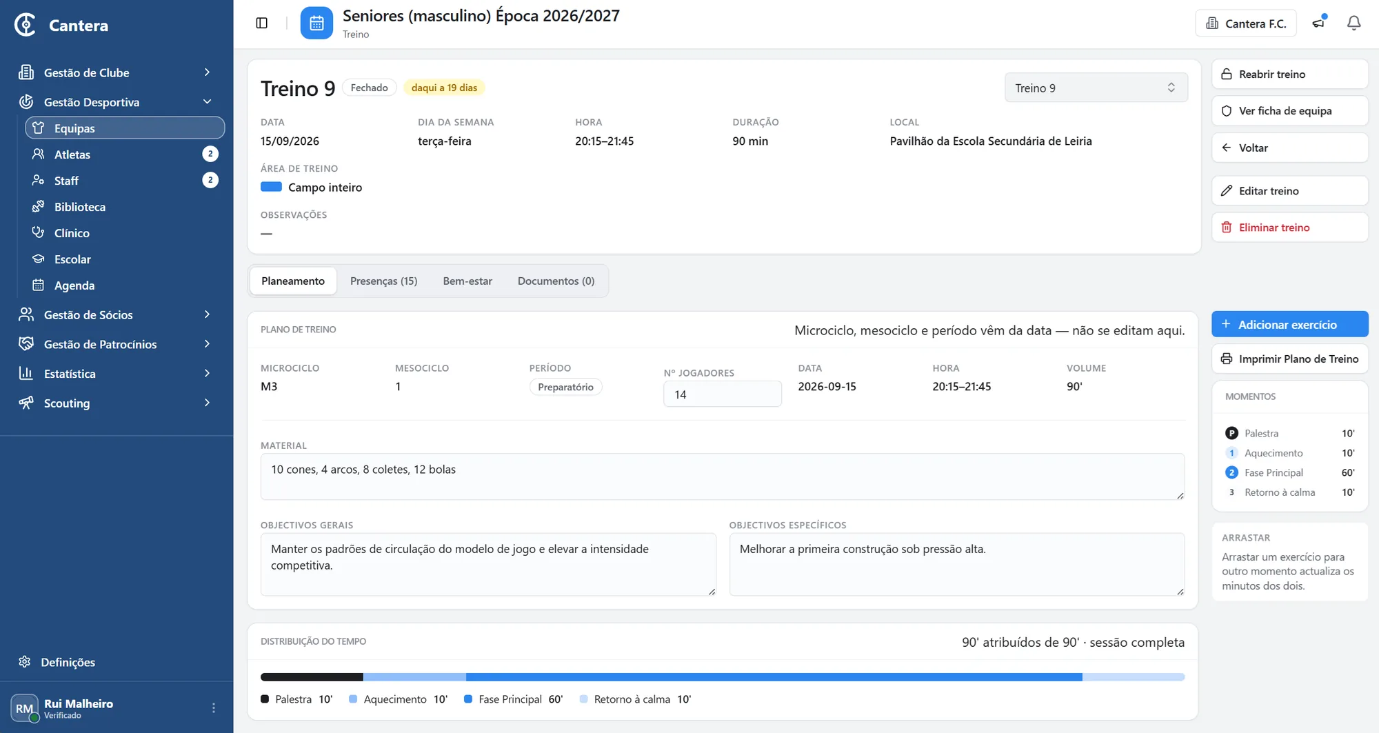 Registo anual / Microciclos