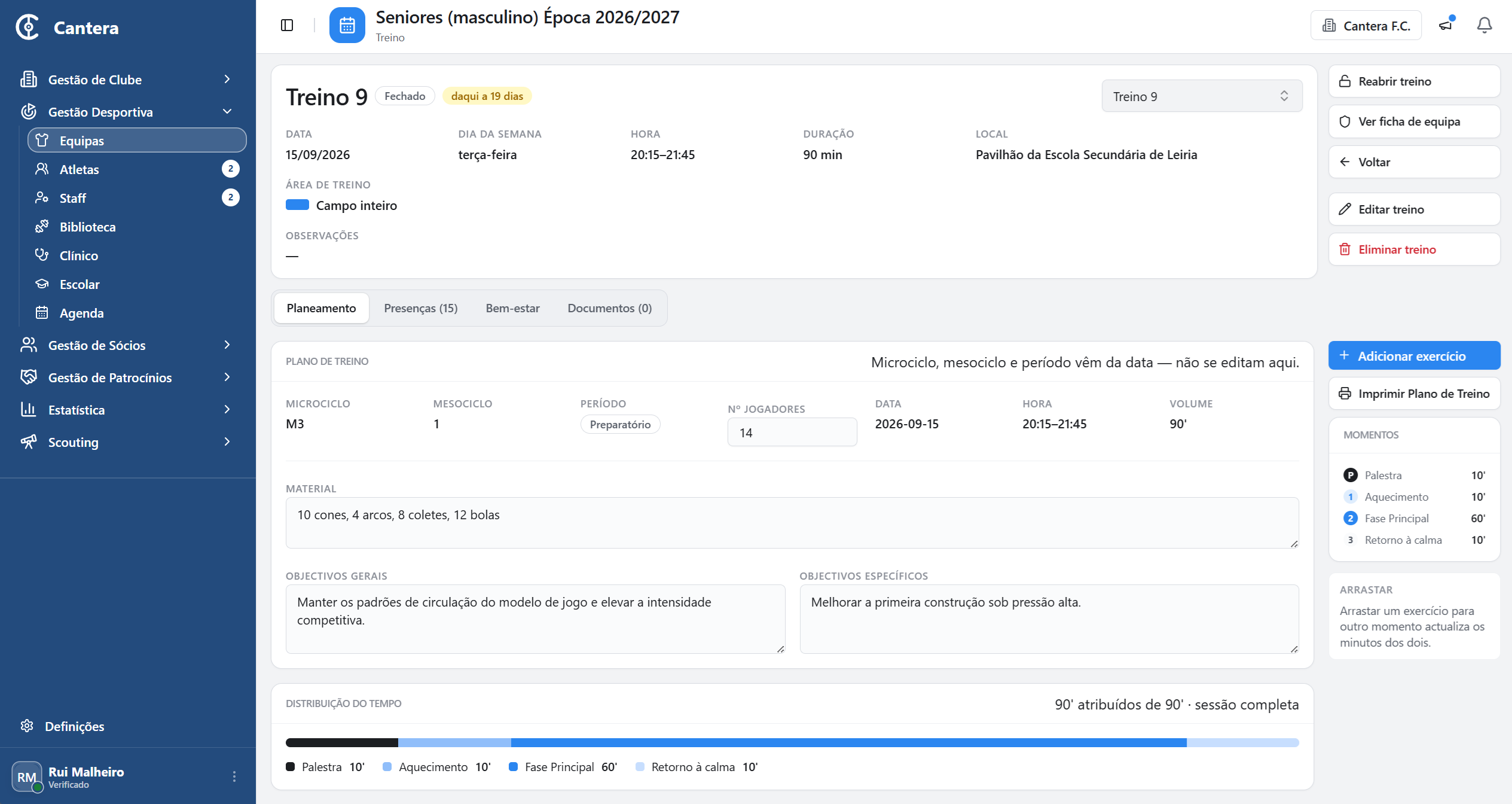 Registo anual / Microciclos
